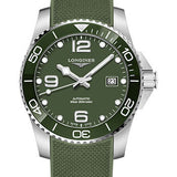 Longines HydroConquest Automatic Watch - 41 mm Steel And Ceramic Case - Green Arabic Dial - Rubber Strap - L3.781.4.06.9