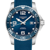 Longines HydroConquest Automatic Watch - 41 mm Steel And Ceramic Case - Blue Arabic Dial - Rubber Strap - L3.781.4.96.9