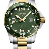 Longines HydroConquest Automatic Watch - 43 mm Steel And Ceramic Case - Green Arabic Dial - Steel And Yellow PVD Bracelet - L3.782.3.06.7