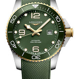 Longines HydroConquest Automatic Watch - 43 mm Steel And Ceramic Case - Green Arabic Dial - Green Rubber Strap - L3.782.3.06.9