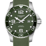 Longines HydroConquest Automatic Watch - 43 mm Steel And Ceramic Case - Green Arabic Dial - Rubber Strap - L3.782.4.06.9