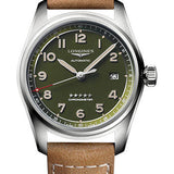 Longines Spirit Automatic Watch - 40 mm Steel Case - Green Arabic Dial - Brown Strap - L3.810.4.03.2