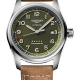 Longines Spirit Automatic Watch - 42 mm Steel Case - Green Arabic Dial - Brown Strap - L3.811.4.03.2