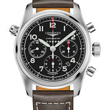 Longines Spirit Chronograph Automatic Watch - 42 mm Steel Case - Black Arabic Dial - Brown Leather Strap - L3.820.4.53.0