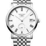 Longines Elegant Collection Small Seconds Automatic Watch - 34.5 mm Steel Case - White Roman Dial - Bracelet - L4.312.4.11.6