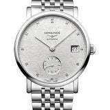 Longines Elegant Collection Small Seconds Automatic Watch - 34.5 mm Steel Case - Striped Silver Diamond Dial - Bracelet - L4.312.4.77.6