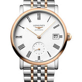 Longines Elegant Collection Small Seconds Automatic Watch - 34.5 mm Steel And Pink Gold Case - White Roman Dial - Steel And Pink Gold Cap 200 Bracelet - L4.312.5.11.7