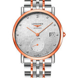 Longines Elegant Collection Small Seconds Automatic Watch - 34.5 mm Steel And Pink Gold Case - Striped Silver Diamond Dial - Steel And Pink Gold Cap 200 Bracelet - L4.312.5.77.7