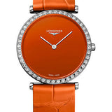 Longines La Grande Classique De Longines Quartz Watch - 29 mm Steel Diamond Case - Orange Dial - Orange Strap - L4.523.0.92.2
