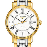 Longines PrŽsence Automatic Watch - 40 mm Steel And Yellow PVD Case - White Roman Dial - Bracelet - L4.922.2.11.7