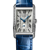 Longines DolceVita Small Seconds Quartz Watch - 20.80 X 32 mm Steel Diamond Case - Silver FlinquŽ Roman Dial - Blue Strap - L5.255.0.71.7