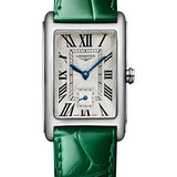 Longines DolceVita Small Seconds Quartz Watch - 23.30 X 37 mm Steel Case - Silver FlinquŽ Roman Dial - Green Strap - L5.512.4.71.A