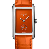 Longines DolceVita Small Seconds Quartz Watch - 23.30 X 37 mm Steel Case - Orange Dial - Orange Strap - L5.512.4.92.2
