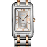 Longines DolceVita Small Seconds Quartz Watch - 23.30 X 37 mm Steel Case - White Roman Dial - Steel And Pink Gold Cap 200 Bracelet - L5.512.5.75.7