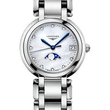 Longines PrimaLuna Moon Phase Quartz Watch - 30.5 mm Steel Case - White Mother-Of-Pearl Diamond Dial - L8.115.4.87.6