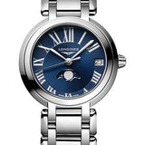Longines PrimaLuna Moon Phase Quartz Watch - 30.5 mm Steel Case - Blue Roman Dial - Bracelet - L8.115.4.91.6
