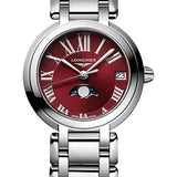 Longines PrimaLuna Moon Phase Quartz Watch - 30.5 mm Steel Case - Bordeaux Roman Dial - Bracelet - L8.115.4.92.6