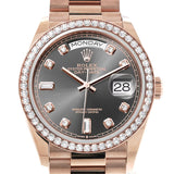 Rolex Day-Date 36 Slate Dial Diamond Bezel 18K Everose Gold President Watch 128345RBR