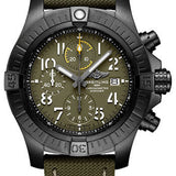 Breitling Avenger Chronograph 45 Night Mission Watch - DLC-Coated Titanium - Green Dial - Khaki Green Calfskin Leather Strap - Folding Buckle - V13317101L1X2