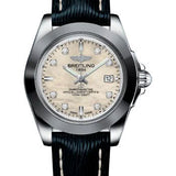 Breitling Galactic 32 Sleek Watch - Steel and Tungsten - Mother-Of-Pearl Dial - Blue Calfskin Leather Strap - Tang Buckle - W71330121A1X1