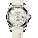 Breitling Galactic 29 Sleek Watch - Steel and Tungsten - Mother-Of-Pearl Dial - White Calfskin Leather Strap - Tang Buckle - W72348121A1X1