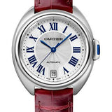 Cartier Cle de Cartier Watch - 35 mm Steel Case - Silvered Dial - Bordeaux Alligator Strap - WSCL0017