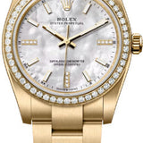 Rolex Oyster Perpetual 34 Mm 18 Ct Yellow Gold White Mother-Of-Pearl Dial Diamond Set Dial Oyster Bracelet - 124248Rbr - 2026