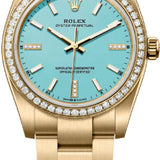 Rolex Oyster Perpetual 34 Mm 18 Ct Yellow Gold Turquoise Blue Diamond-Set Dial Oyster Bracelet - 124248Rbr - 2026