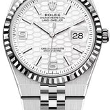 Rolex Land-Dweller 36 White Gold Oystersteel Intense White Honeycomb Motif Dial Fluted Bezel Flat Jubilee Bracelet 127234 - 2025