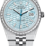 Rolex Land-Dweller 36 Platinum Ice Blue Honeycomb Motif Dial Baguette Diamond-Set Bezel Flat Jubilee Bracelet 127286TBR - 2025