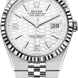 Rolex Land-Dweller 40 White Gold Oystersteel Intense White Honeycomb Motif Dial Fluted Bezel Flat Jubilee Bracelet 127334 - 2025