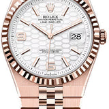 Rolex Land-Dweller 40 Everose Gold Intense White Honeycomb Motif Dial Fluted Bezel Flat Jubilee Bracelet 127335 - 2025