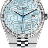 Rolex Land-Dweller 40 Platinum Ice Blue Honeycomb Motif Diamond Set Dial Baguette Diamond-Set Bezel Flat Jubilee Bracelet 127386TBR - 2025