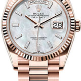 Rolex Day-Date 36 36mm White MOP Diamond-Set Dial Fluted Bezel President Bracelet - 128235 | 2024 Model