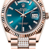 Rolex Day-Date 36 36mm Blue Green Diamond-Set Dial Fluted Bezel President Bracelet - 128235 | 2024 Model