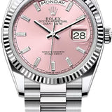 Rolex Day-Date 36 36mm Pink Diamond-Set Dial Fluted Bezel President Bracelet - 128236 | 2024 Model