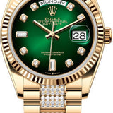 Rolex Day-Date 36 36mm Green Ombré Diamond-Set Dial Fluted Bezel with Diamond-Set President Bracelet - 128238 | 2024 Model