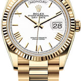 Rolex Day-Date 36 36mm White Dial Fluted Bezel President Bracelet - 128238 | 2024 Model