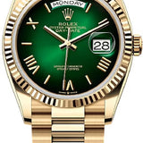 Rolex Day-Date 36 36mm Green Ombré Dial Fluted Bezel President Bracelet - 128238 | 2024 Model