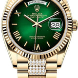 Rolex Day-Date 36 36mm Green Ombré Dial Fluted Bezel with Diamond-Set President Bracelet - 128238 | 2024 Model