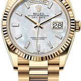 Rolex Day-Date 36 36mm White MOP Diamond-Set Dial Fluted Bezel President Bracelet - 128238 | 2024 Model
