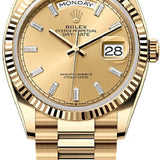 Rolex Day-Date 36 36mm Champagne Diamond-set Dial Fluted Bezel President Bracelet - 128238 | 2024 Model