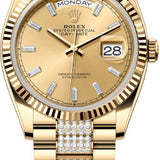 Rolex Day-Date 36 36mm Champagne Diamond-Set Dial Fluted Bezel with Diamond-Set President Bracelet - 128238 | 2024 Model