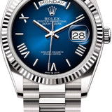 Rolex Day-Date 36 36mm Blue Ombré Roman Dial Fluted Bezel President Bracelet - 128239 | 2024 Model