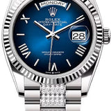 Rolex Day-Date 36 36mm Blue Ombré Dial Fluted Bezel with Diamond-Set President Bracelet - 128239 | 2024 Model