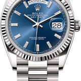 Rolex Day-Date 36 36mm Bright Blue Diamond-Set Dial Fluted Bezel President Bracelet - 128239 | 2024 Model