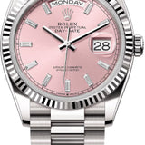 Rolex Day-Date 36 36mm Pink Diamond-Set Dial Fluted Bezel President Bracelet - 128239 | 2024 Model