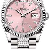 Rolex Day-Date 36 36mm Pink Diamond-Set Dial Fluted Bezel with Diamond-Set President Bracelet - 128239 | 2024 Model