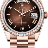 Rolex Day-Date 36 36mm Brown Ombré Dial Diamond Bezel President Bracelet - 128345RBR | 2024 Model