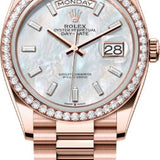 Rolex Day-Date 36 36mm White MOP Diamond-Set Dial Diamond Bezel President Bracelet - 128345RBR | 2024 Model